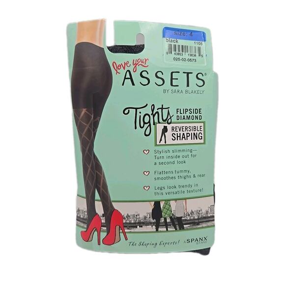 Love Your Assets By Spanx Tights Size 4 Reversible Diamond Black Shaping NWT - Picture 1 of 4
